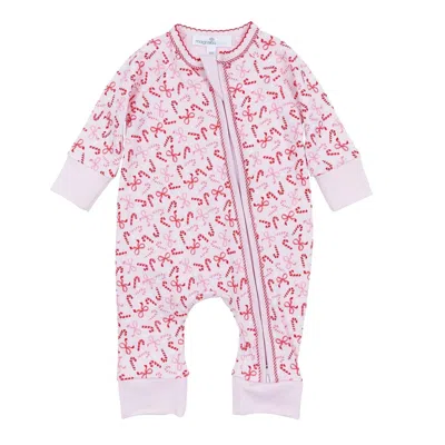 Magnolia Baby Babies' Girls Candy Cane Zipper Footie In Red In Pink