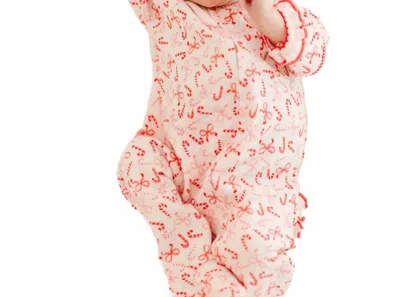 Magnolia Baby Kid's Candy Cane Lane Ruffle Zipper Footie In Red