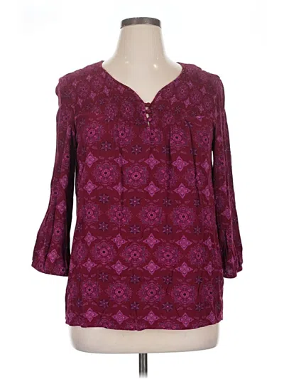 Pre-owned Magnolia Grace 3/4 Sleeve Blouse In Burgundy