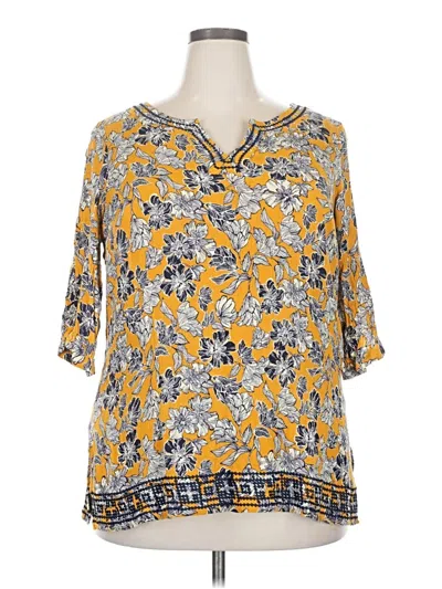 Pre-owned Magnolia Grace 3/4 Sleeve Blouse In Yellow