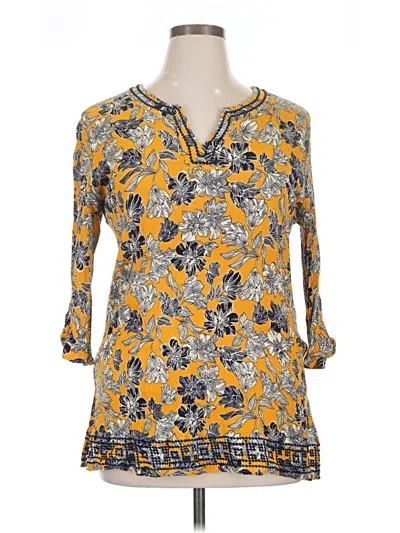 Pre-owned Magnolia Grace 3/4 Sleeve Blouse In Yellow