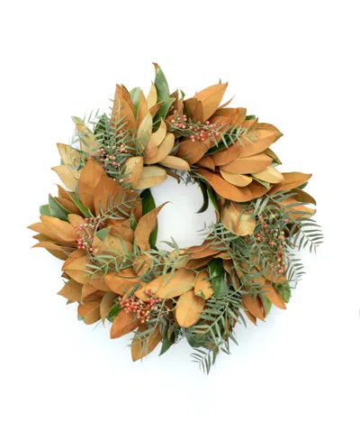 Magnolia Supply Co Fresh Magnolia And Pepperberry Wreath, 20" In No Color