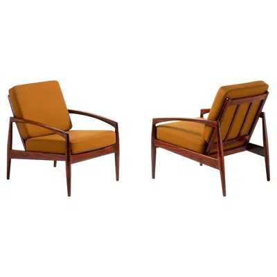 Pre-owned Magnus Olesen Kai Kristiansen Paper Knife Vintage 1950s Rosewood Lounge Chairs In Brown
