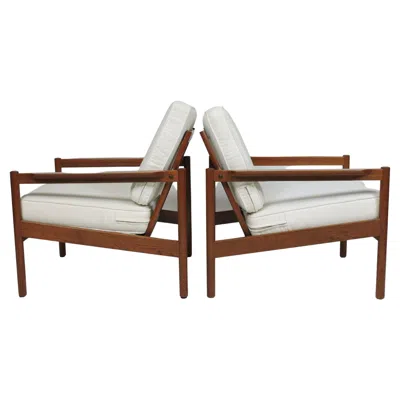 Pre-owned Magnus Olesen Pair Of Kai Kristiansen Danish Modern Teak  Lounge Armchairs In Brown