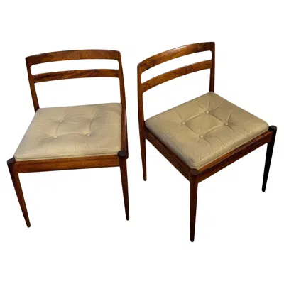 Pre-owned Magnus Olesen Paire De Chaises En Palissandre Et Cuir Par Kai Kristiansen In Brown
