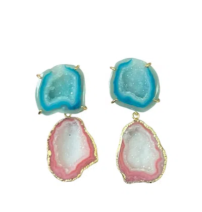Magpie Rose Women's Aqua & Coral Cocktail Earrings In Orange