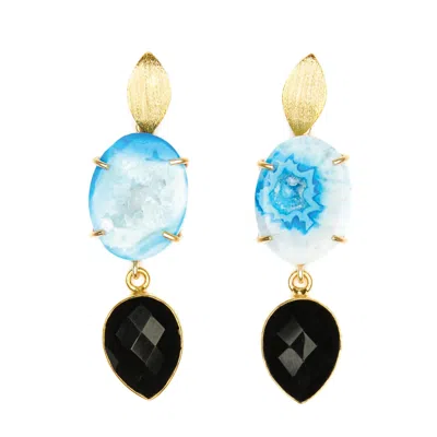 Magpie Rose Women's Banded Blue Agate & Black Onyx Cocktail Earrings