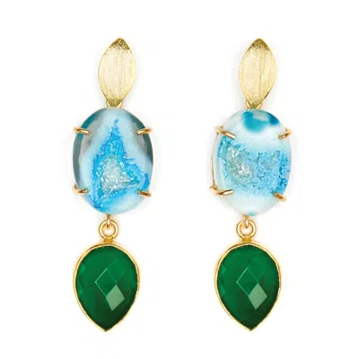 Magpie Rose Women's Blue Agate & Green Onyx Cocktail Earrings In Brown