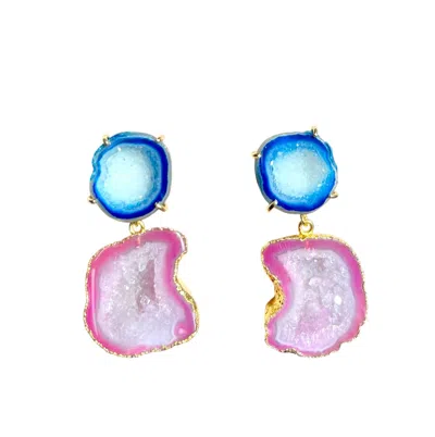 Magpie Rose Women's Blue & Pink Drop Earrings In Multi