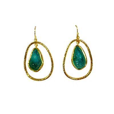 Magpie Rose Women's Green Hoop Rock Drops Earring