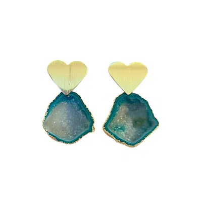 Magpie Rose Women's Green Love Rocks Earrings In Gold