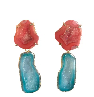 Magpie Rose Women's Green / Orange Orange & Aqua Cocktail Earrings In Multi