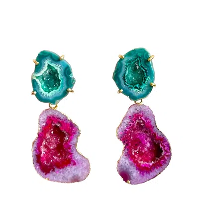 Magpie Rose Women's Green / Pink Green & Pink Cocktail Earrings In Multi
