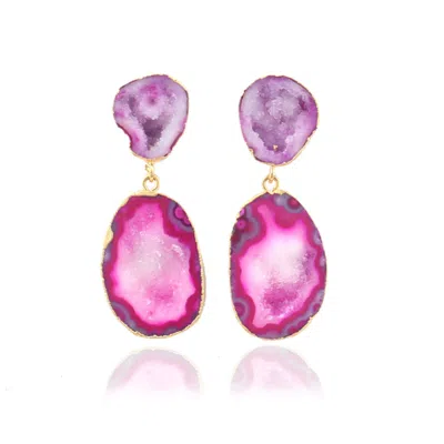 Magpie Rose Women's Pink / Purple Double Drop Pink Rocks In The Sky Earrings
