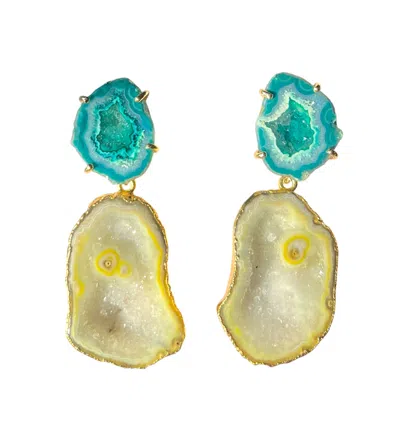 Magpie Rose Women's Sea Green & Lemon Cocktail Earrings In Multi