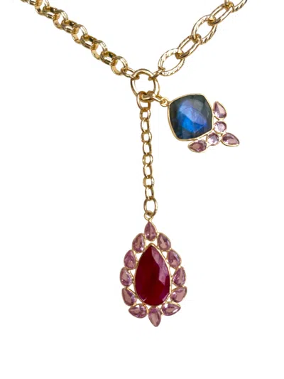 Magpie Rose Women's Theia Ruby & Labradorite Necklace In Red