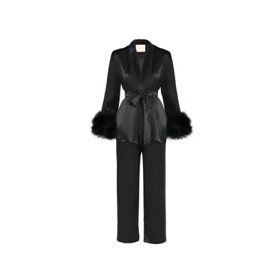 Maguy De Chadirac Women's Bedtime Glamour Silk And Faux Fur Signature Pyjama In Black