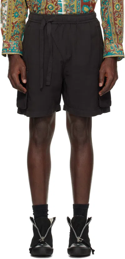 Maharishi Black Hemp Cargo Asym Track Shorts