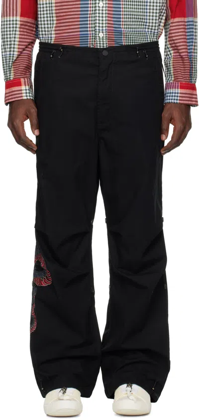 Maharishi Black Ying Yang Cobra Loose Snopants Trousers In Poplin Black
