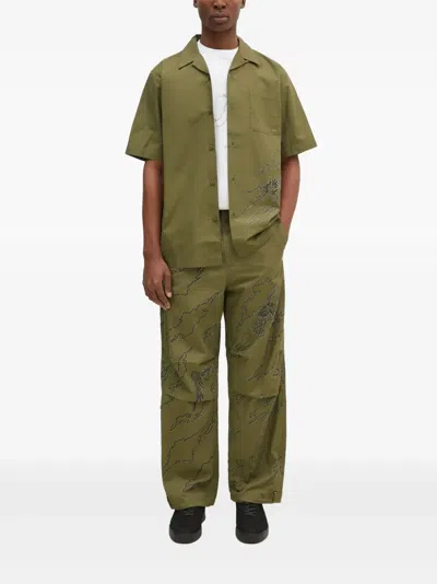 Maharishi Bonsai Embroidered Landscape Trousers In Green