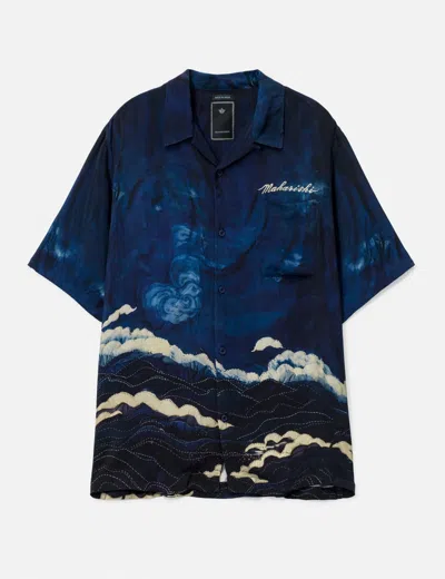Maharishi Boro Crane Camp Collar Shirt In Blue