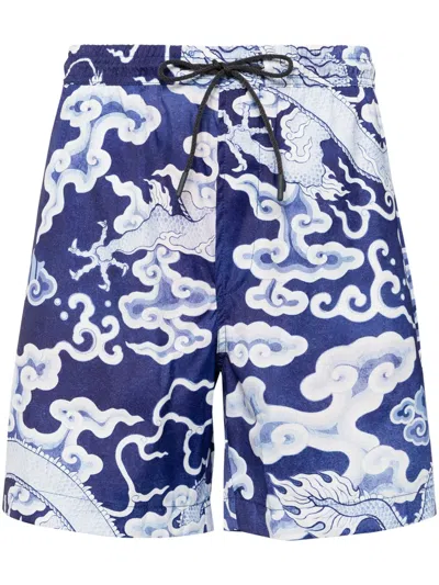 Maharishi Cloud Dragon-print Swim Shorts In Blue