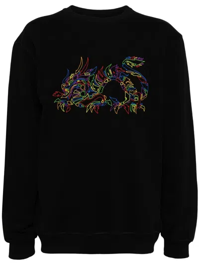 Maharishi Distorted Dragon Organic Cotton Sweatshirt In Black
