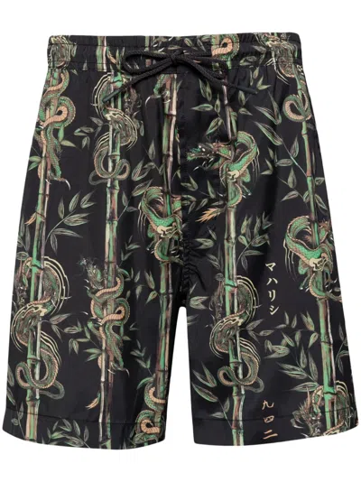 Maharishi Dragon Bamboo Swim Shorts In Black