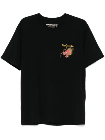 Maharishi Tiger-embroidered Organic Cotton T-shirt In Black
