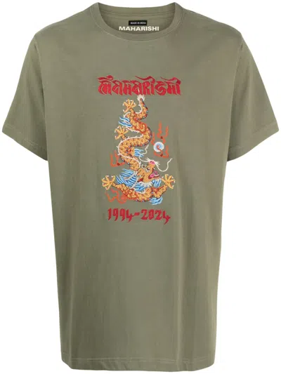 Maharishi Dragon-print Organic-cotton Shirt In Green