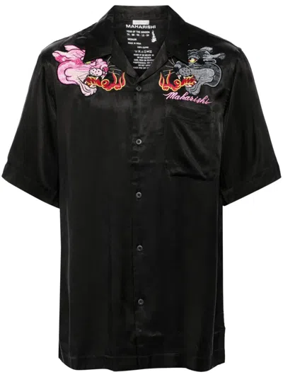 Maharishi Dual Panthers Camp Collar Shirt In Schwarz