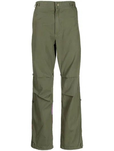 Maharishi Embroidered Floral Straight-leg Trousers In Green