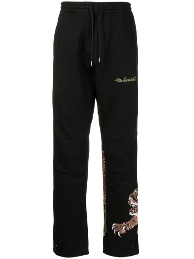 Maharishi Embroidered Tiger Straight-leg Trousers In Black