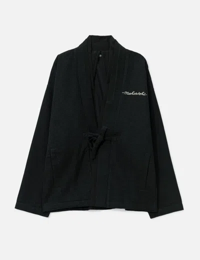 Maharishi Embroidered Waffle Kimono Overshirt In Black