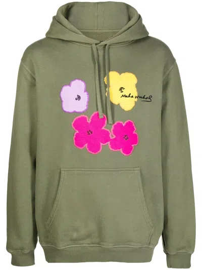 Maharishi Floral-embroidered Organic Cotton Hoodie In Green