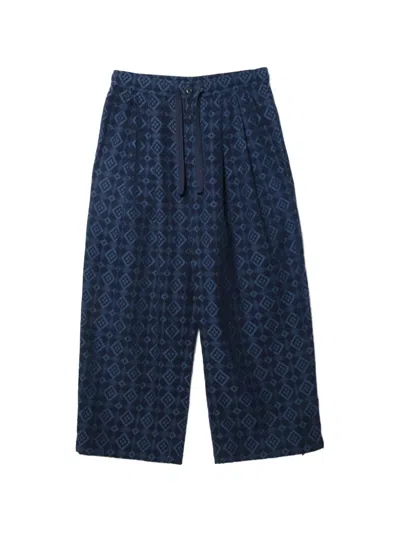 Maharishi Komon Aizome Diamond-pattern Drawstring Trousers In Blue