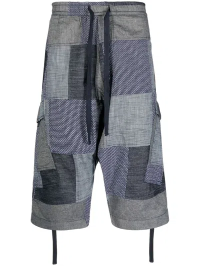 Maharishi Patchwork Cropped Shorts In Blue