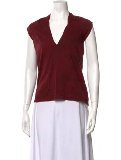 Pre-owned Maharishi Plunge Neckline Short Sleeve Top In Burgundy