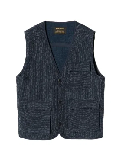Maharishi Sashiko-stitch Utility Vest In Blue