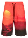 Maharishi Sunset-print Drawstring Shorts In Red