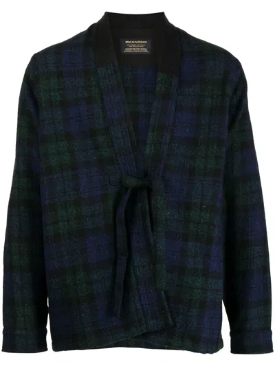 Maharishi Tartan Front-tie Jacket In Blue