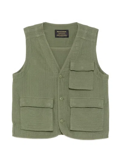 Maharishi Textured Multi-pocket Gilets In Green