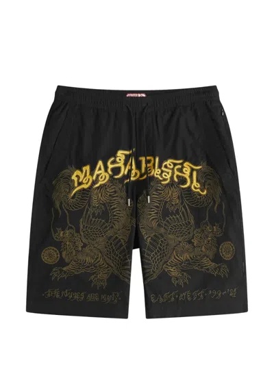 Maharishi Tiger Dragon Print Shorts In Black