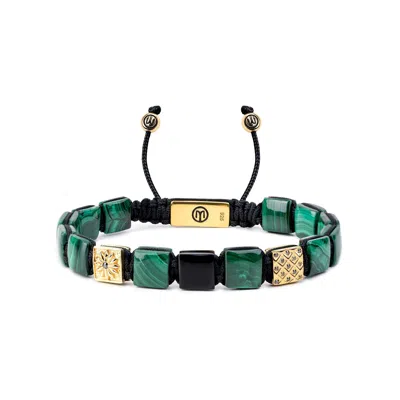 Mahigan Green / Black / Gold Men's Macrame Bracelet – Malachite & Black Onyx Beads In Gold