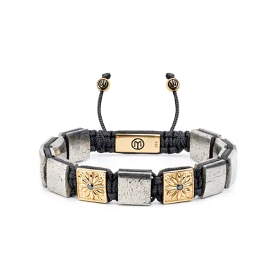 Mahigan Men's Black / Brown / Gold Macrame Bracelet In Gold With Pyrite & Black String