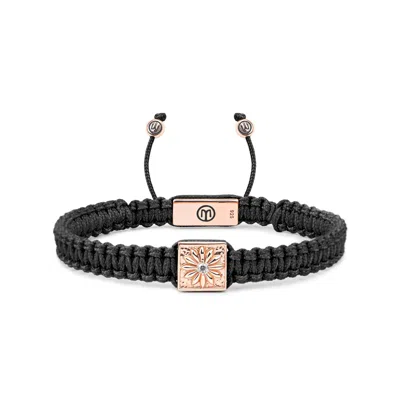 Mahigan Men's Black / Gold Black Macrame Bracelet With White Moissanite In Rose Gold
