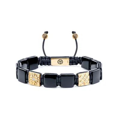 Mahigan Men's Black / Gold Flat-bead Onyx Bracelet In Gold - White Moissanites