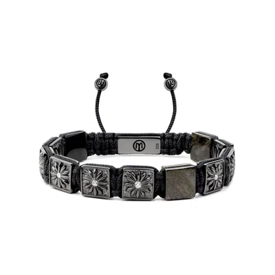 Mahigan Men's Black Rhodium Bracelet With Golden Obsidian