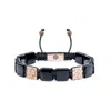 Mahigan Men's Black / Rose Gold / Silver Onyx Macrame Flat-bead Bracelet In Rose Gold - Black String