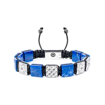 Mahigan Men's Black / Silver / Blue Silver Macrame Flat-bead Bracelet With Lapis Lazuli